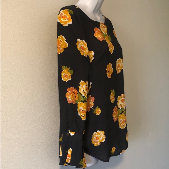 LOFT Dk Gray Blouse with Yellow Floral Design - Picture 3 of 5